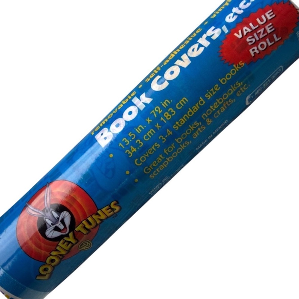 Vintage 1999 Looney Tunes Book Covers Roll Vinyl Self-Adhesive Bugs Bunny 90s